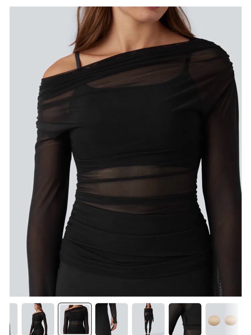 HALARA Black Off-Shoulder Sheer Mesh Long-Sleeve Top - Picture 2 of 7
